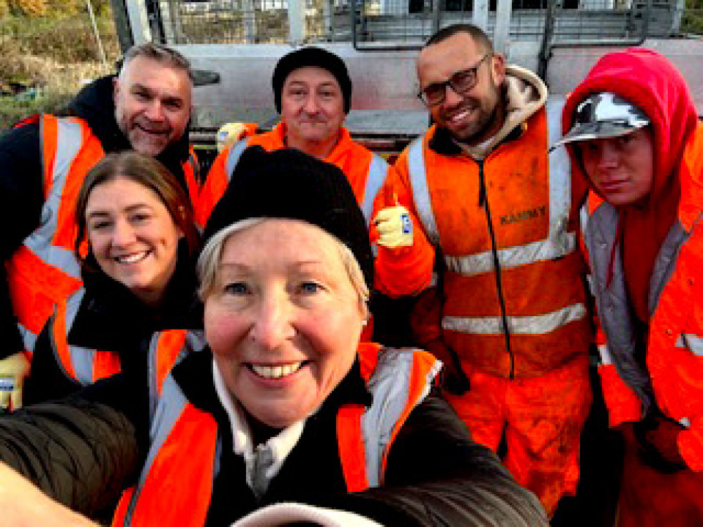 Cllr Morris-Cook with the clean-up team