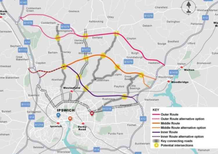 Northern Bypass map, Suffolk County Council