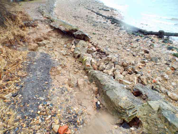 The path on the foreshore below Shotley cliffs has been closed for safety reasons