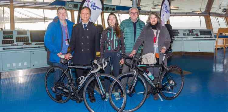 The Women's Tour was launched aboard Cosco Star in Felixstowe with peninsula councillor Derek Davis
