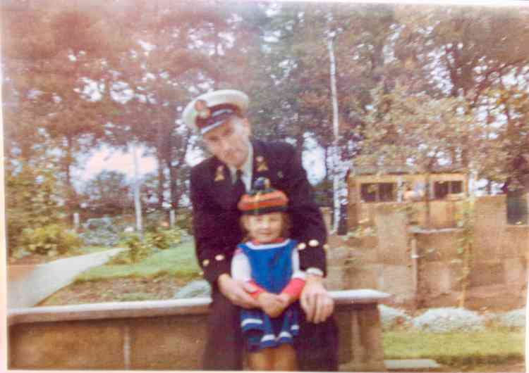 Chief Petty officer Tom Brosnan with daughter Ruth in his HMS Ganges days