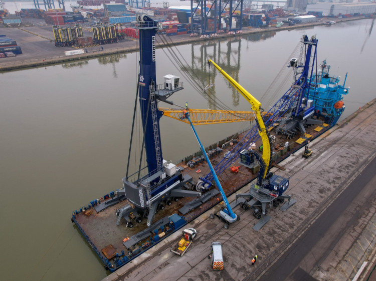 Uplifting experience. The crane was unloaded at the port after crossing the Baltic and North seas.