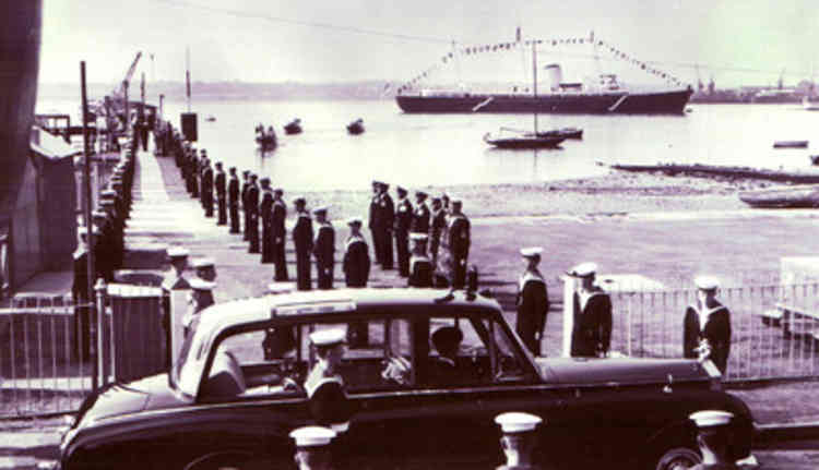 Queen Elizabeth II on Admiralty Pier as she visit's Shotley's HMS Ganges