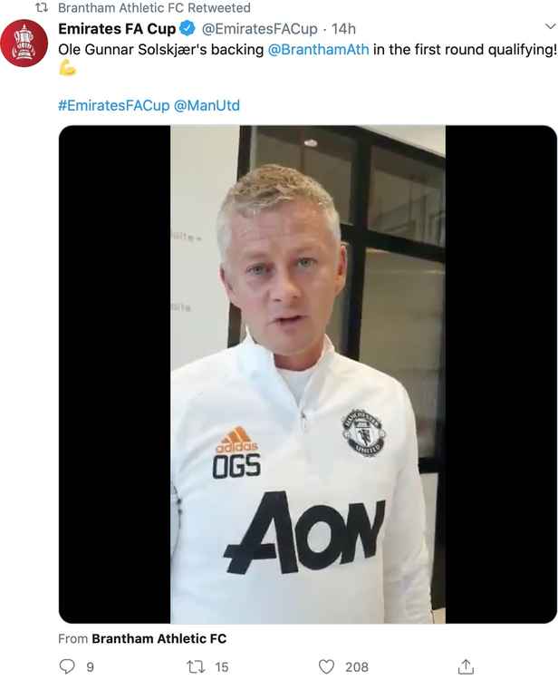 Ole sent good luck message (Picture: Brantham Athletic Twitter)