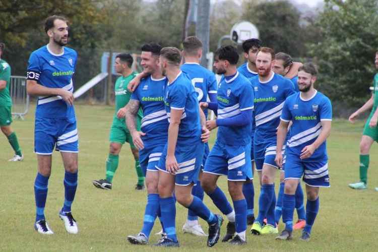 Matt Hayden celebrates second goal in as many games for Brantham (Picture: Ella Bailey BAFC)