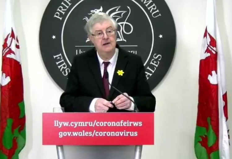 First Minister Mark Drakeford at today's press conference