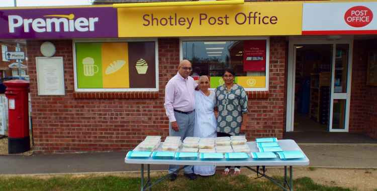 Manish and Trupti Patel outside Shotley Post Office