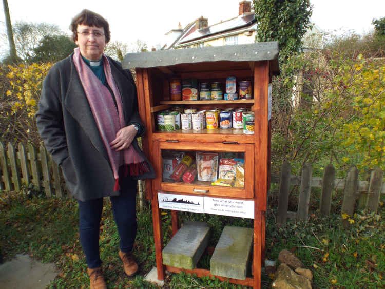 Revd Liesbeth Oosterhof at the Harkstead Little Free Pantry