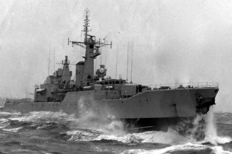 HMS Falmouth damaged by an Icelandic gunboat in the Cod War