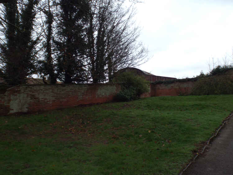 Farm buildings from Erwarton Hall from garden