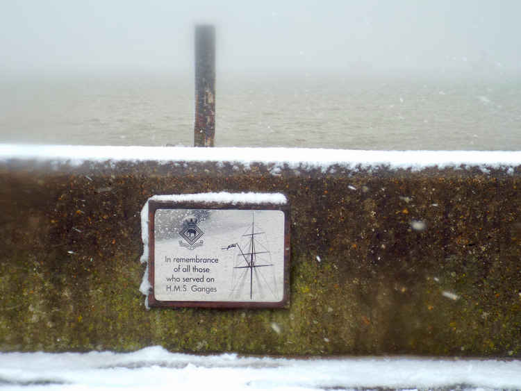 Ganges plaque at Shotley marina 2021 close to former Anson Block