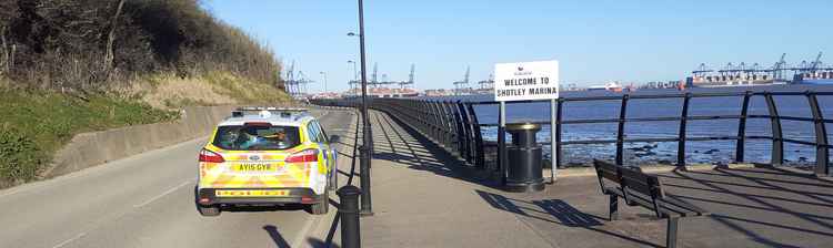 Police at Shotley Gate this afternoon