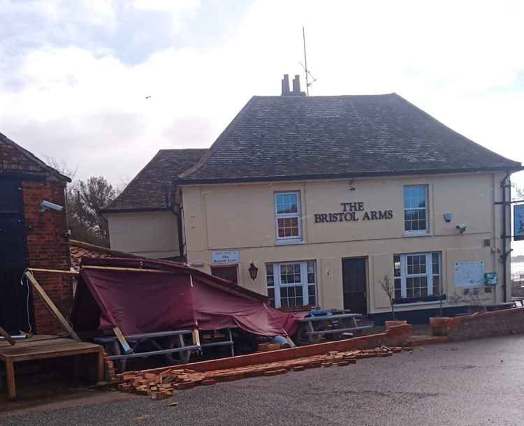 Strong winds blew down pub wall