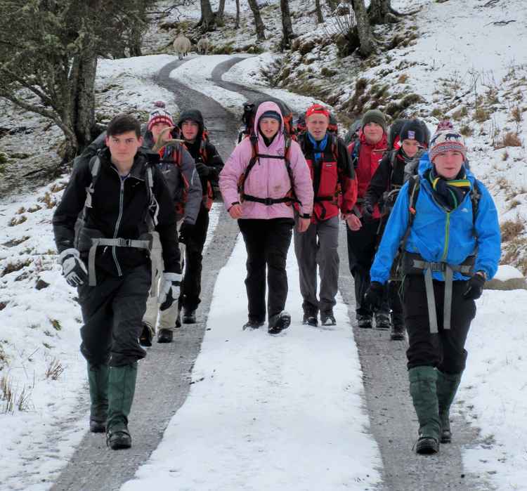 RHS students braving the cold on a Duke of Edinburgh award march