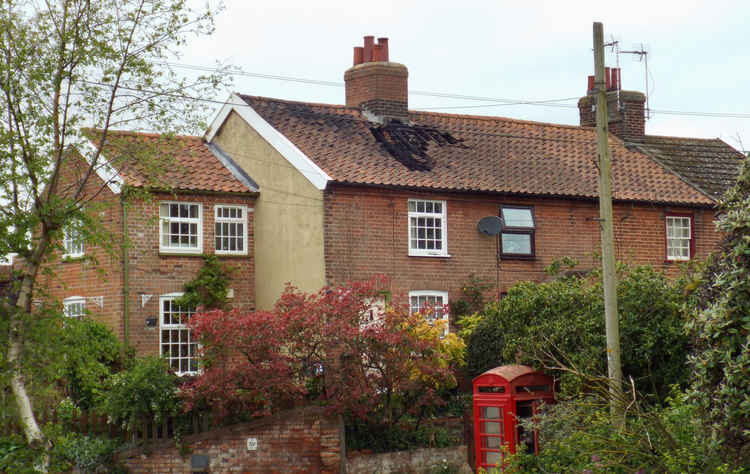 Fire damaged front roof at Shotley home (picture credit: Nub News)