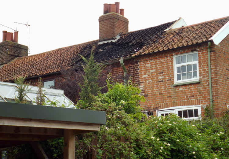 Fire damaged rear roof at Shotley home (picture credit: Nub News)