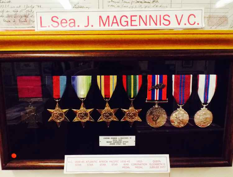 Leading seaman Magennis' replica medals including VC, HMS Ganges Museum