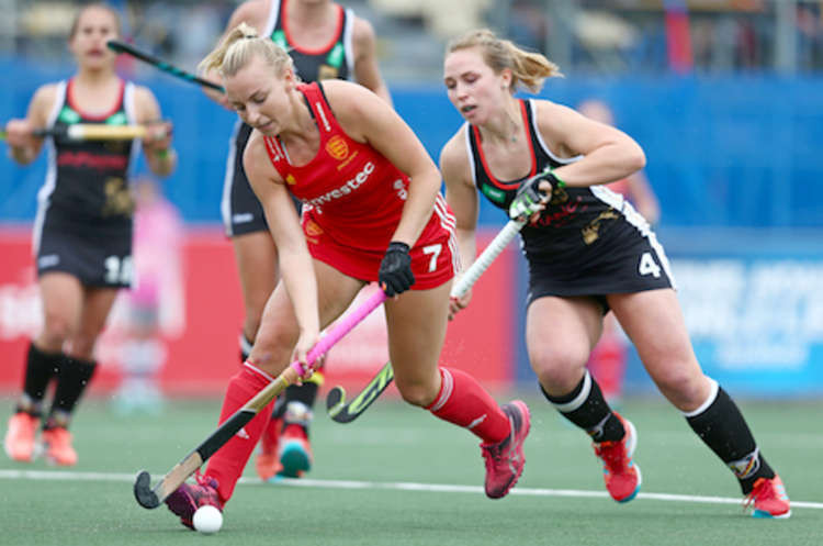 Hannah Martin in action for GB (Picture credit: Great Britain Hockey}