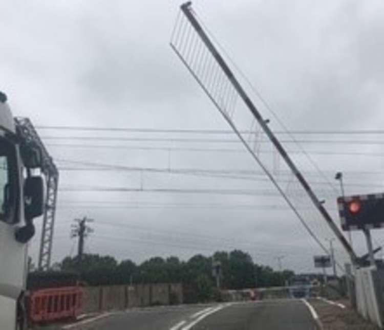 Lorry hit barrier at Brantham crossing