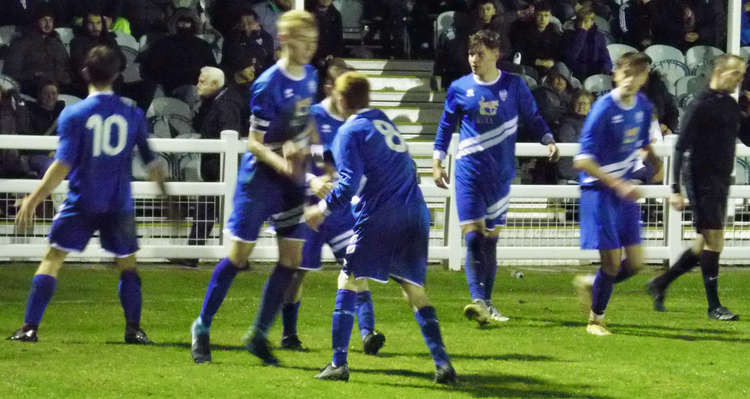 Goal scorer Aiden Carpenter (10) celebrates Brantham's second goal