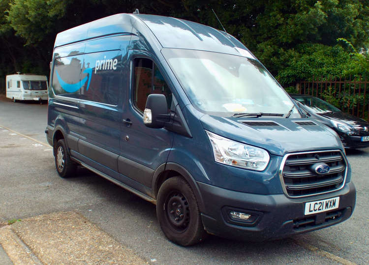 An Amazon van delivering to the Shotley peninsula