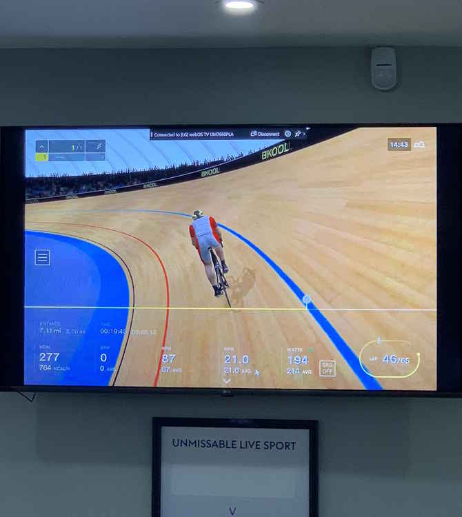 Riders in the clubhouse are keeping themselves entertained by hooking themselves up to computerised cycling games