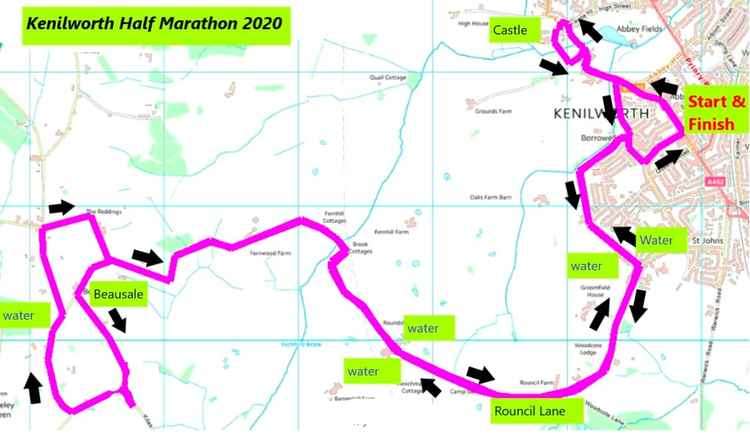 The route for the 2021 Kenilworth Half Marathon will be what was planned for 2020 The route for the 2021 Kenilworth Half Marathon will be what was planned for 2020