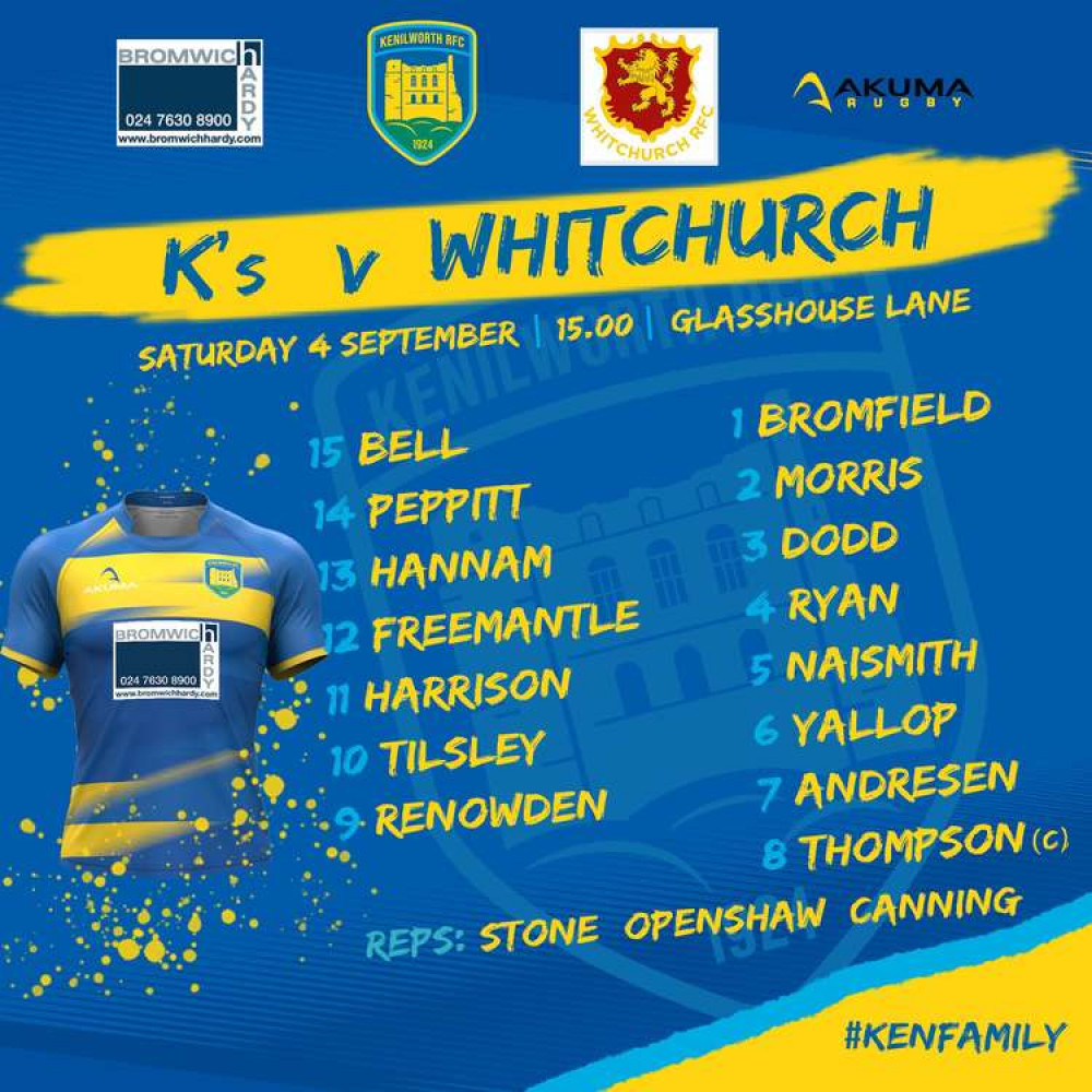 Kenilworth will host Whitchurch at Glasshouse Park tomorrow
