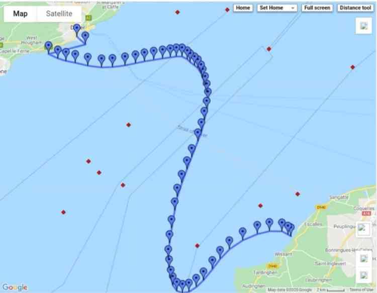 Due to the affects of the tide and the currents, this is the actual route that the Koalas eventually swam