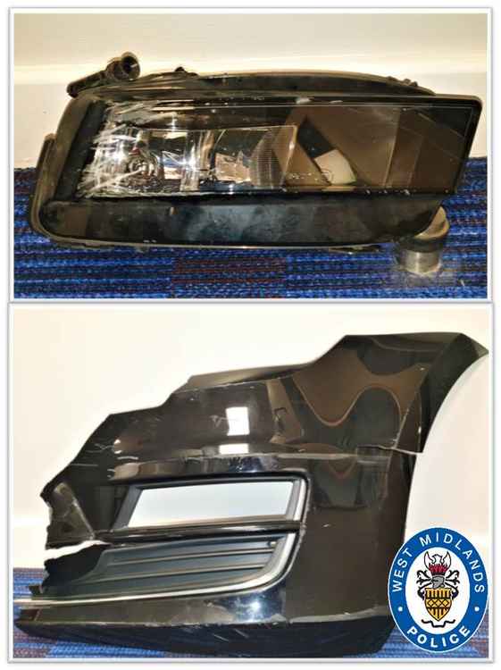 West Midlands Police recovered a front nearside panel and fog light left behind at the scene