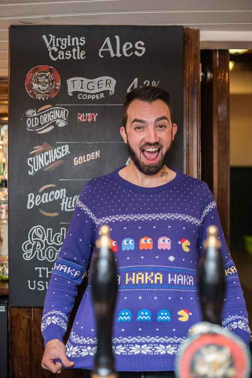 Manager of the V&C's Andy Lock sporting a Christmas jumper