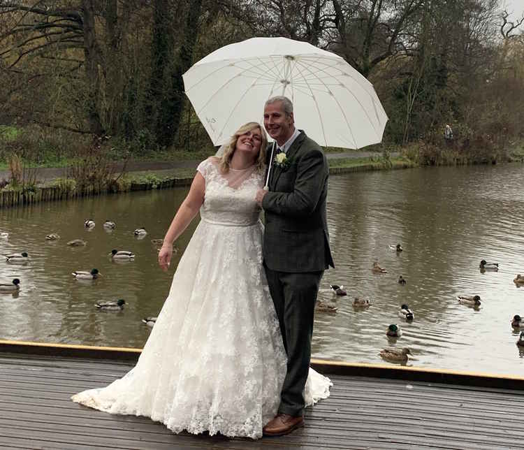 The couple went down to Abbey Fields after the service for photos