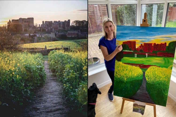 Natalie Thurman and her commissioned painting of Kenilworth Castle