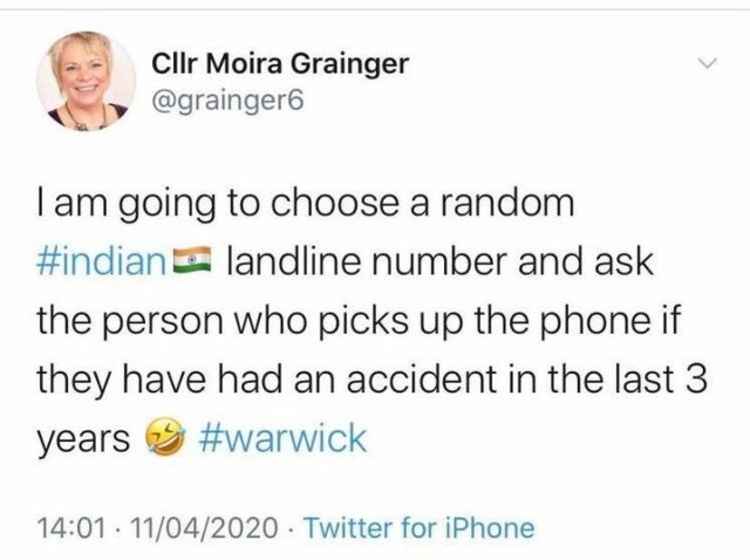 The tweet by Cllr Moira-Ann Grainger was originally posted in April 2020