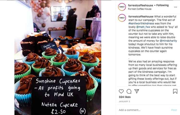 Forrest is also selling cupcakes with the proceeds being donated to mental health charity 'Mind'