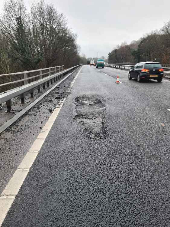 A large pot hole caused delays on the A46 this week