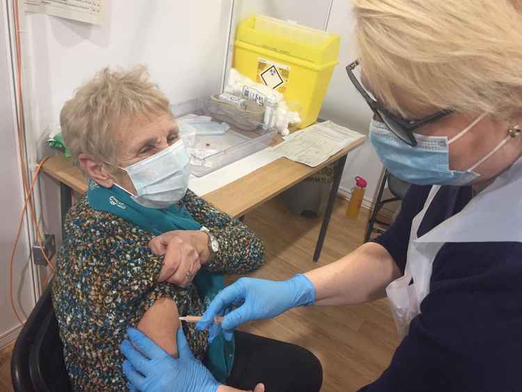 79 year-old Margaret Lewis, from Rugby, was the first patient to receive the Covid-19 vaccine at NAEC