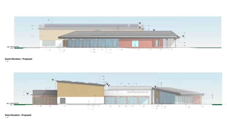 Elevations of the proposed development at Abbey Fields Leisure Centre (Planning Application)