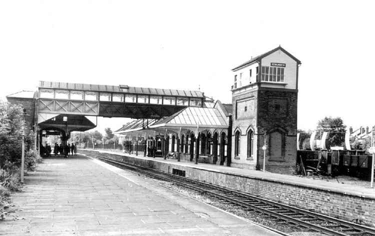 Kenilworth Station, showing line, platforms, footbridge, booking hall and signal box in 1963 (Reference - PH, 167/15, img - 1838 Warwickshire County Record Office)