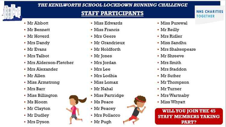 45 members of staff at Kenilworth School will be taking part