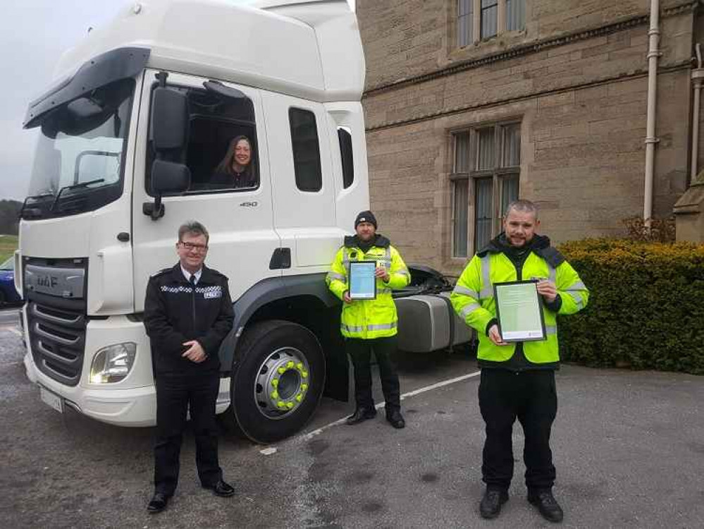 Pictured left to right: Chief Constable Martin Jelley, Marie Biddulph of Highways England, PC Mark Russell and PS Carl Stafford