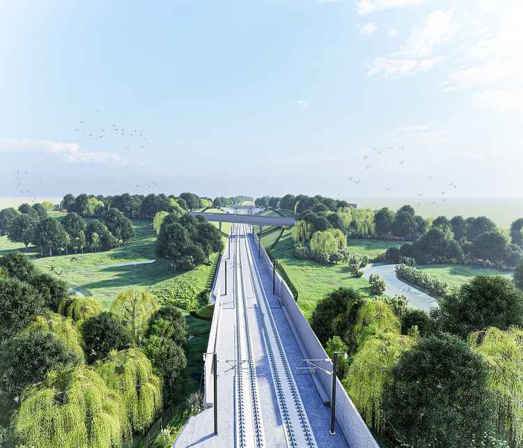 Artist impression of Canley Brook structures (via HS2)