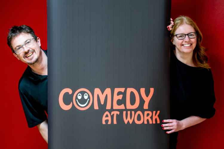 Comedy at Work founders Anne Docherty from Kenilworth and Mark Hinds from Warwick