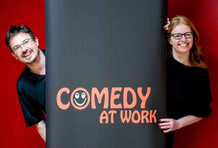 Comedy at Work co-founders Anne Docherty, from Kenilworth and Mark Hinds, from Warwick