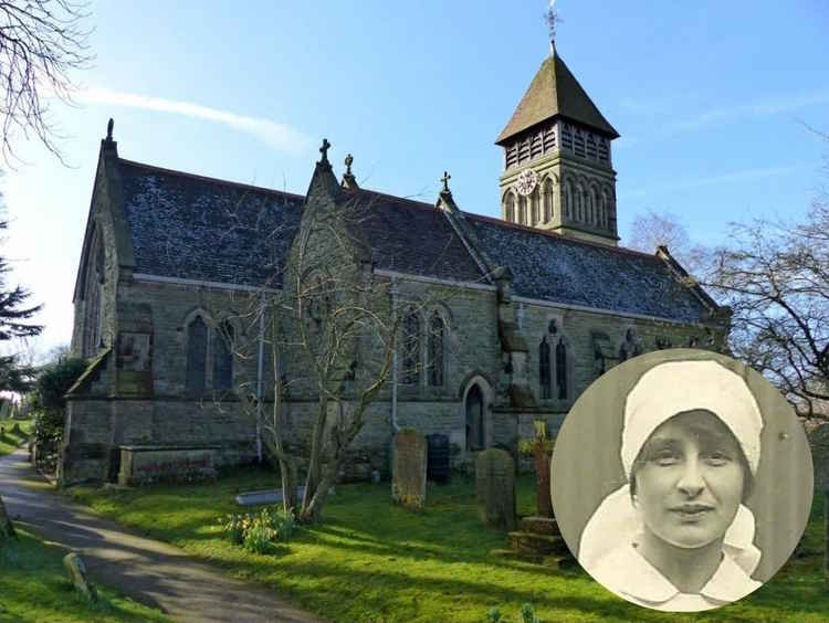 Vera Brittain (inset - Public domain) and Church of St James, Old Milverton (Copyright Alan Murray-Rust via https://www.geograph.org.uk/photo/5301952)