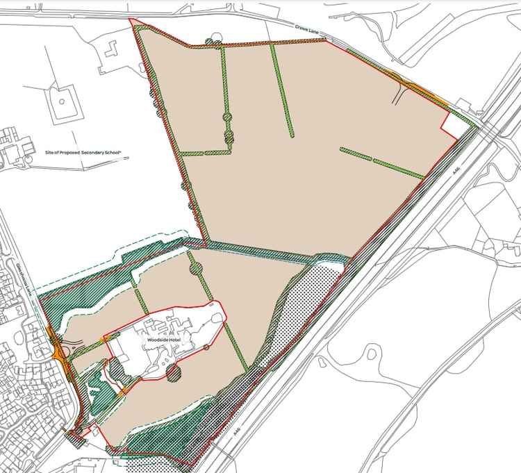 Outline area of the development site (via planning application)