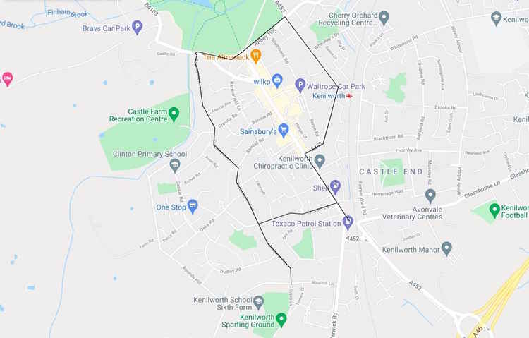 Shown in black - the outline of the proposed 20mph speed zone (Image via google maps)