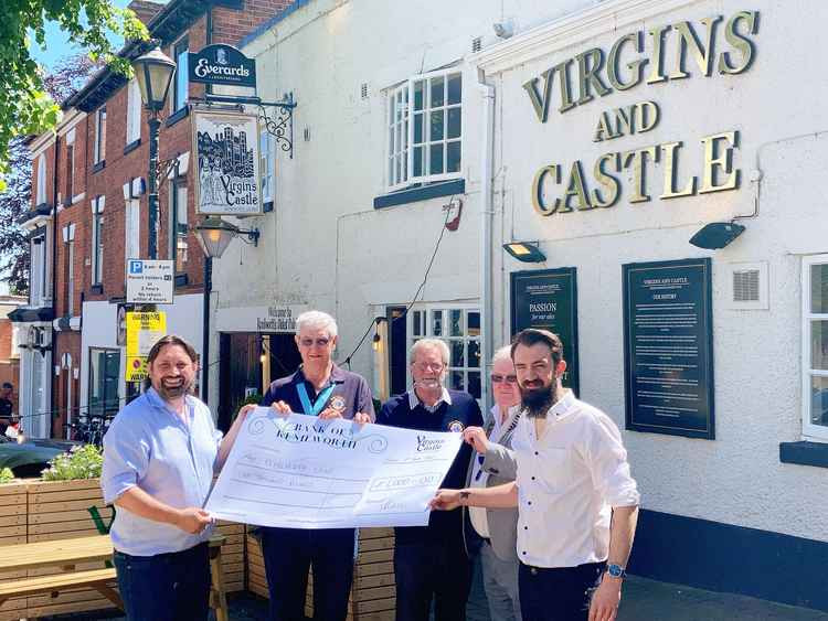 Jonathan Carter-Morris (co-founder Caviar & Chips), Andy Lock (GM Virgins & Castle), Steve Luff (President Kenilworth Lions), Rob Sullivan (Incoming President Kenilworth Lions), Graham Pemberton (Membership Director Kenilworth Lions) (Image by Barrie Rogg