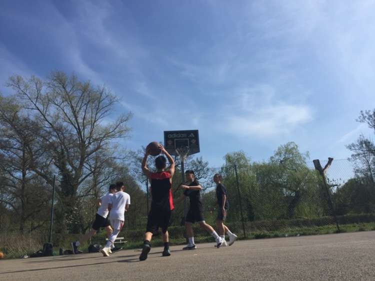 The basketball and tennis courts could be used for storage during the possible redevelopment work