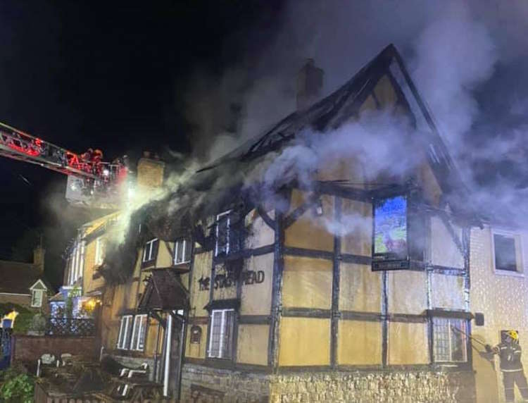 The fire was in the thatched roof of the Stag's Head pub (Image via Kenilworth Fire Station)